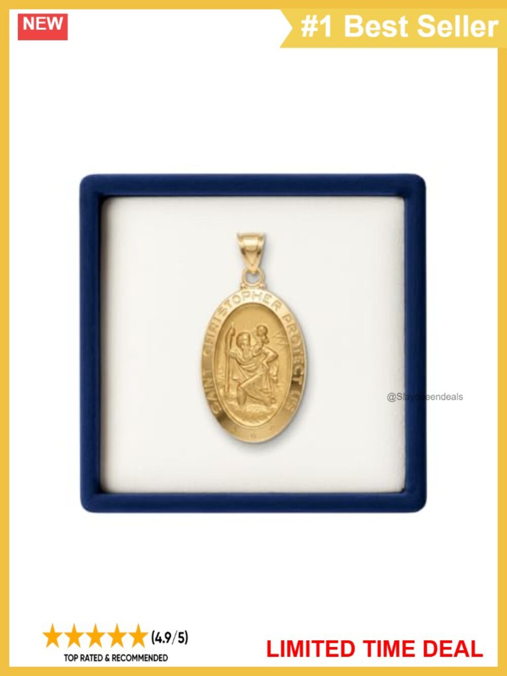 14K Yellow Gold Saint Christopher Pendant Necklace Medal 1.25in USA Made
